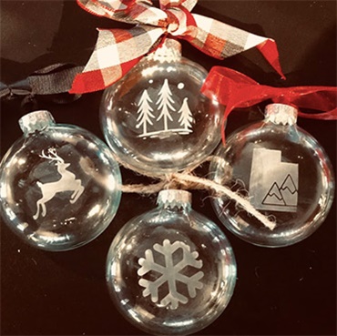 Glass etched Ornaments 